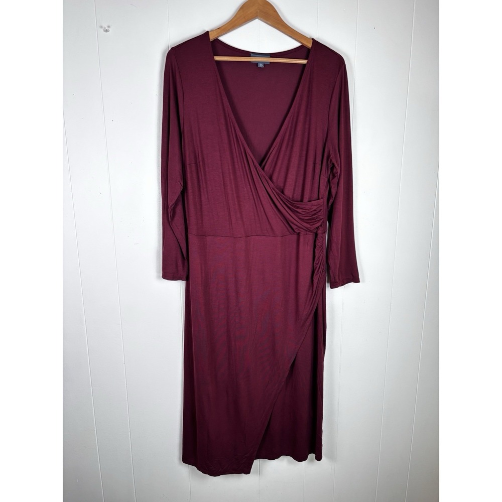 ModCloth Plus 1X Maroon Soft Rayon Jersey Knit Wrap Dress Slit Side Stretch
